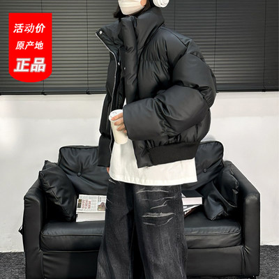 黑色短款立领羽绒棉服男款冬季