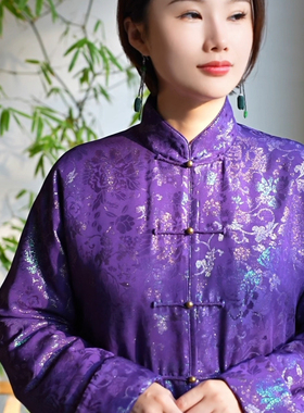 [水墨生香]张林根正绢原创国风新中式秋冬新款蚕丝内胆棉衣S90231