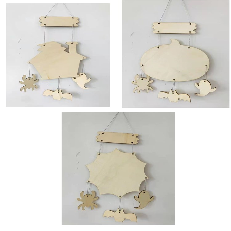 原木儿童夹板拼插玩具万圣节挂饰雪花泥超轻粘土捏塑彩绘木挂件