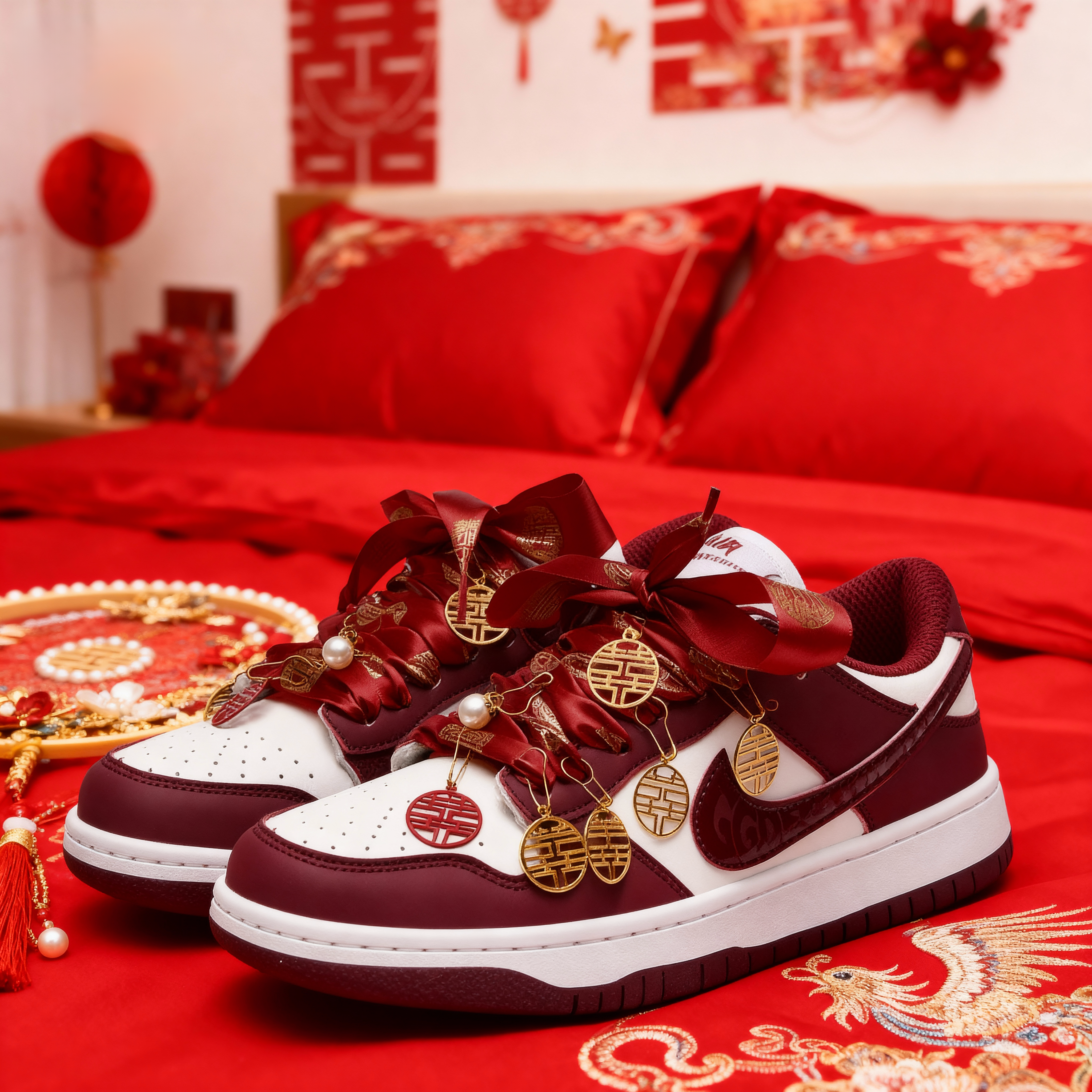 红色婚鞋新娘鞋禾秀婚纱两穿女鞋