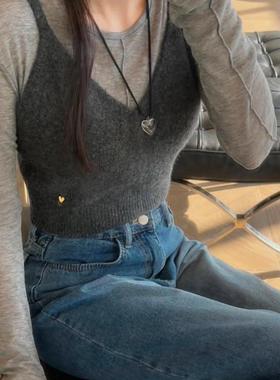 六月林 韩国博主同款针织深灰色背心马甲女新款修身显瘦法式叠穿