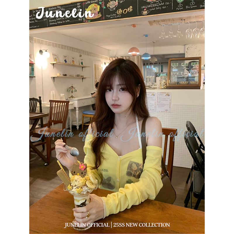 六月林 韩国博主同款黄色卡通印花上衣俏皮甜美少女时尚多巴胺