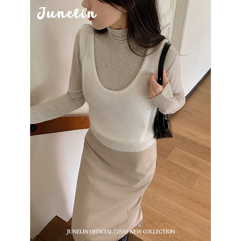 六月林 韩系日常通勤穿搭U领针织无袖马甲气质高级叠穿设计感时尚