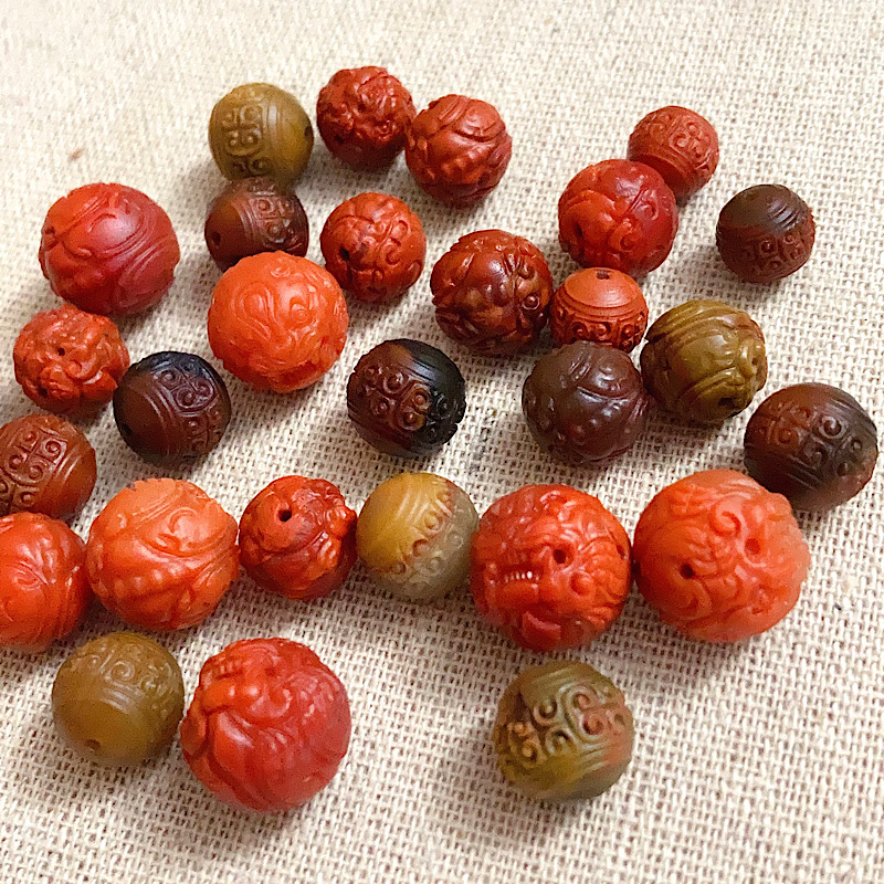 包浆南红貔貅回纹珠满肉满色黄浆