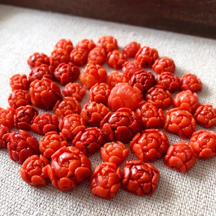 05天然南红精雕柔光牡丹花通孔手牌满肉保真支持复检单颗配对