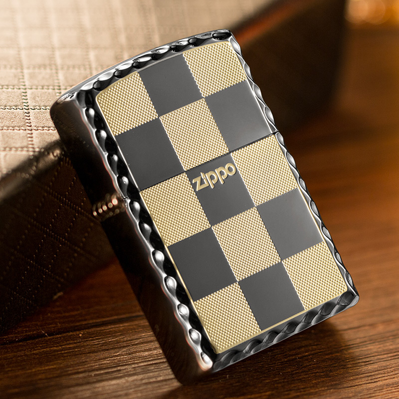 芝宝打火机zippo正版镀金黑冰方格子zop男士防风zppo正品原装定制