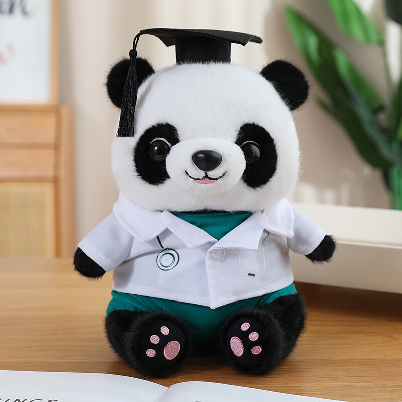 熊猫医生玩具毕业帽白大褂玩偶图片