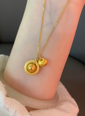沙金铜镀金古法吸金星小胖福项链女时尚小众气质锁骨链泰国吸钱星