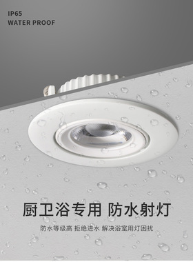 浴室天花led防水射灯卫生间淋浴房防眩护眼高显RG0嵌入式cob筒灯