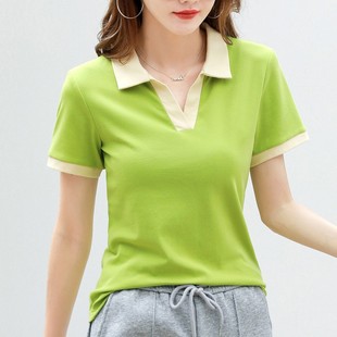 夏季 球衣服装 翻领polo款 golf球服 新款 短袖 高尔夫女装 绿色T恤衫