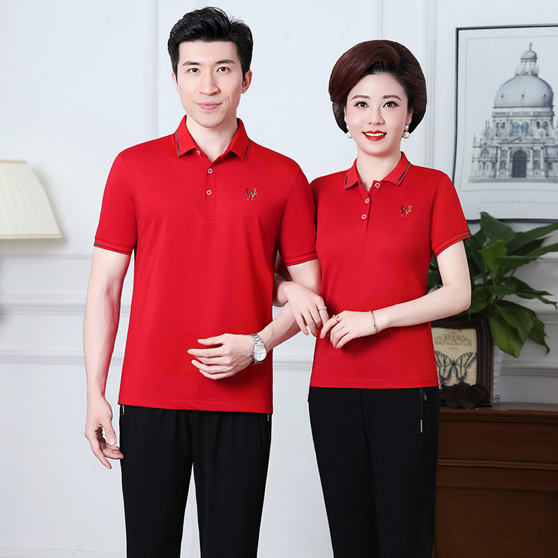 中老年情侣运动服套装男女夏季新款短袖长裤休闲中年爸爸妈妈夏装