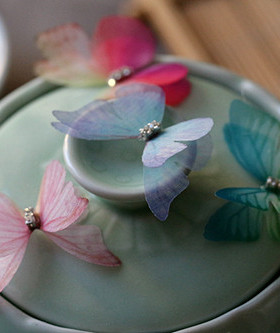 水墨音色 DIY双层薄纱立体蝴蝶4cm粘水钻半透明轻薄仿真纱质蝴蝶