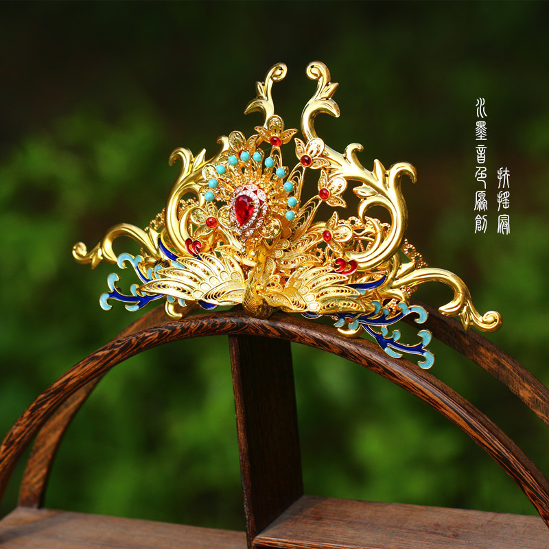 水墨音色 汉服飞天袒领头冠   颤枝凤凰 小发冠 扶摇冠 有教程图片
