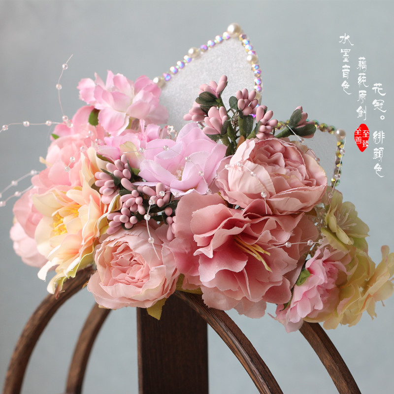 汉服宋制花冠仿真花罗裙头冠