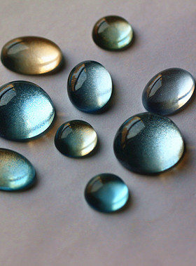 水墨音色 金砂玻璃琉璃戒面 手工镶嵌 冰蓝色半面宝石 N种规格