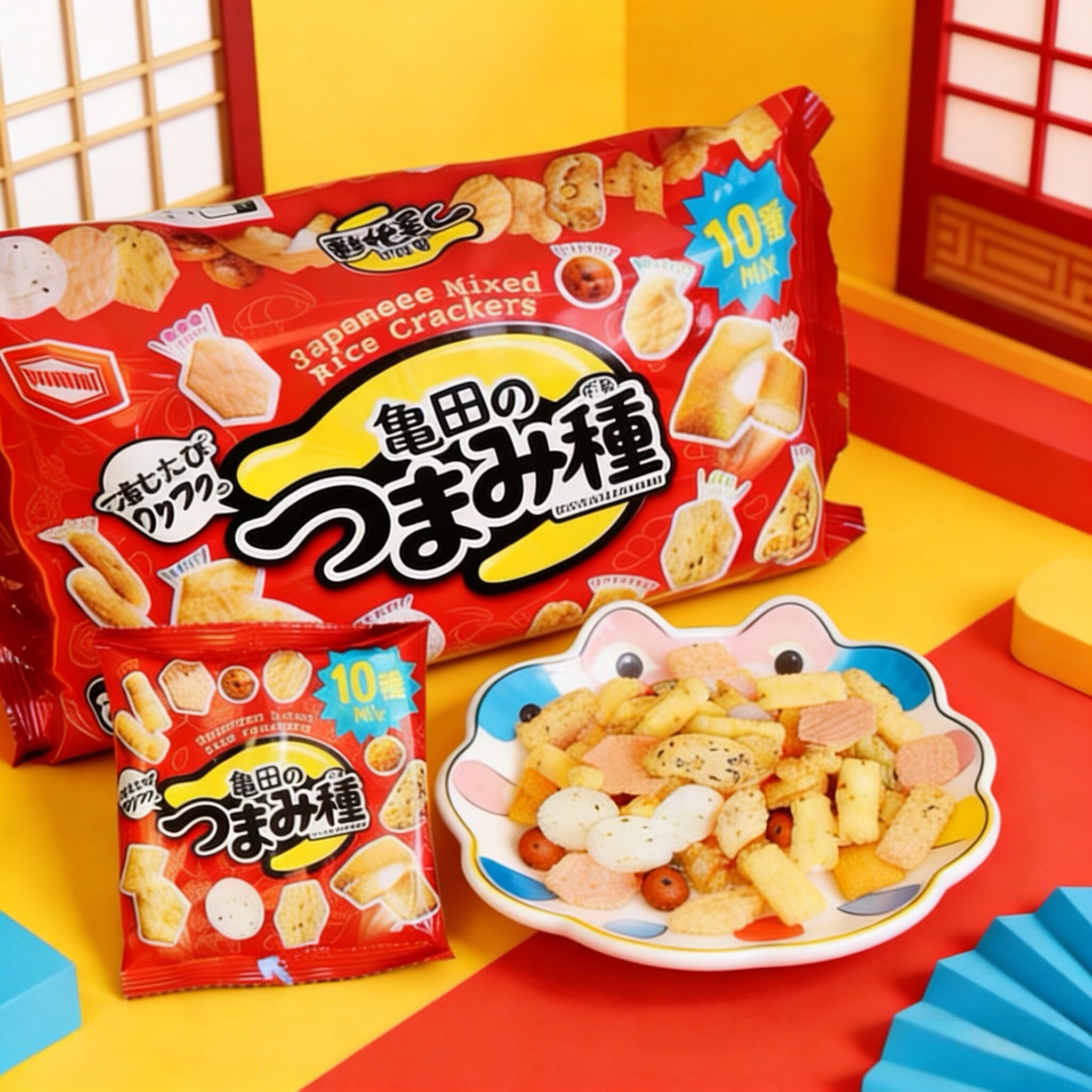 龟田制果柿种混合芝士米果仙贝日本休闲小零食海鲜小米饼膨化食品