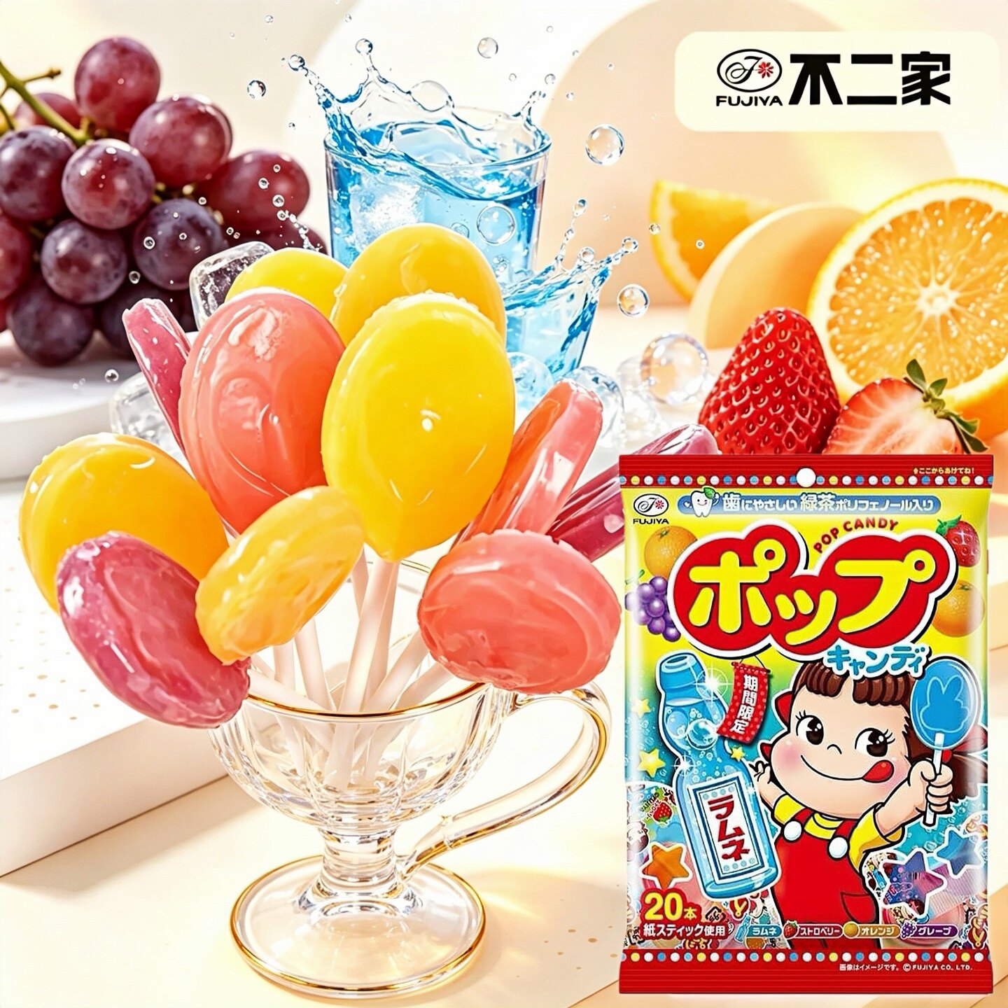 日本原装进口不二家棒棒糖大包葡萄汽水味混合水果味4种口味糖果