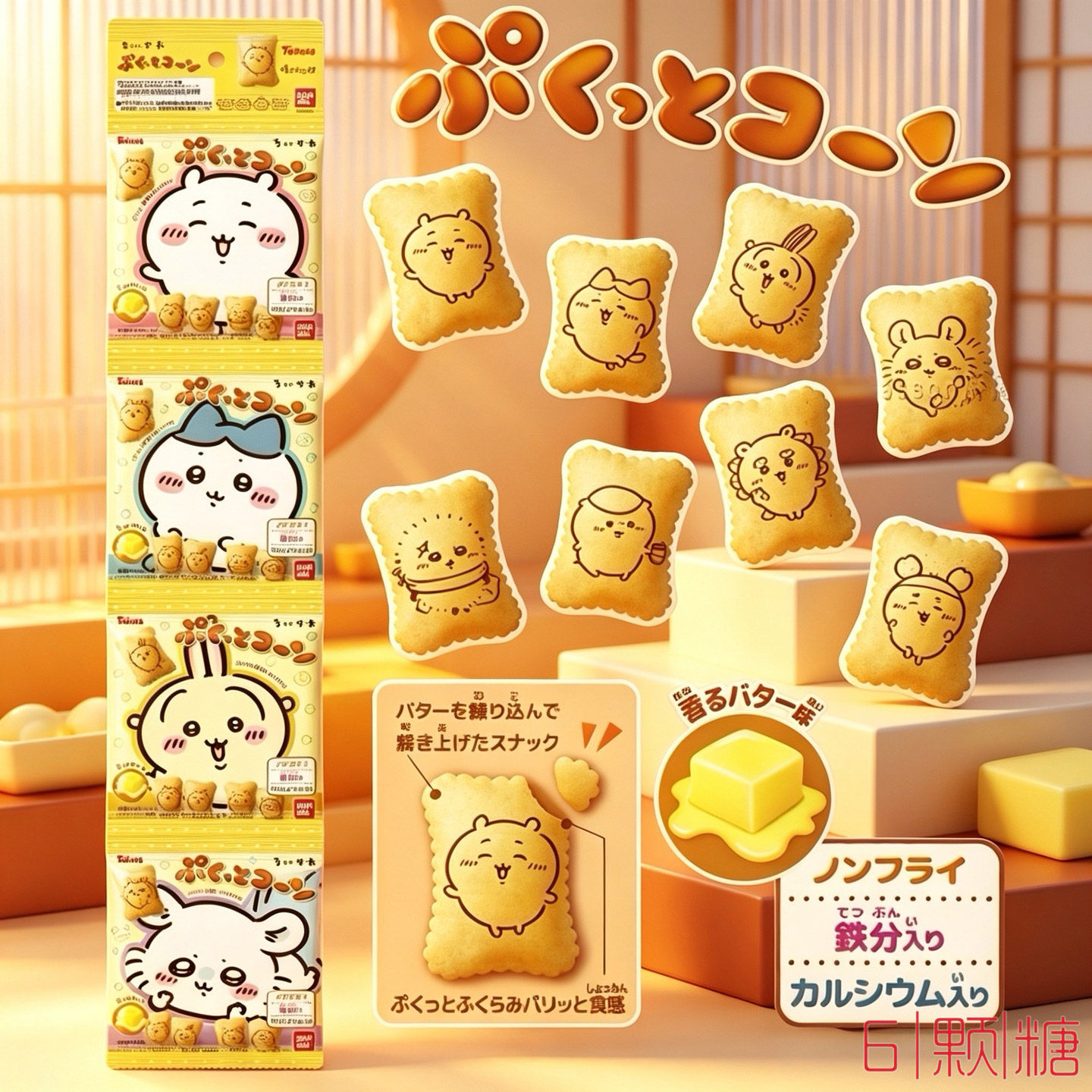 日本进口Tohato桃哈多chiikawa联名款零食黄油味玉米空心脆小饼干