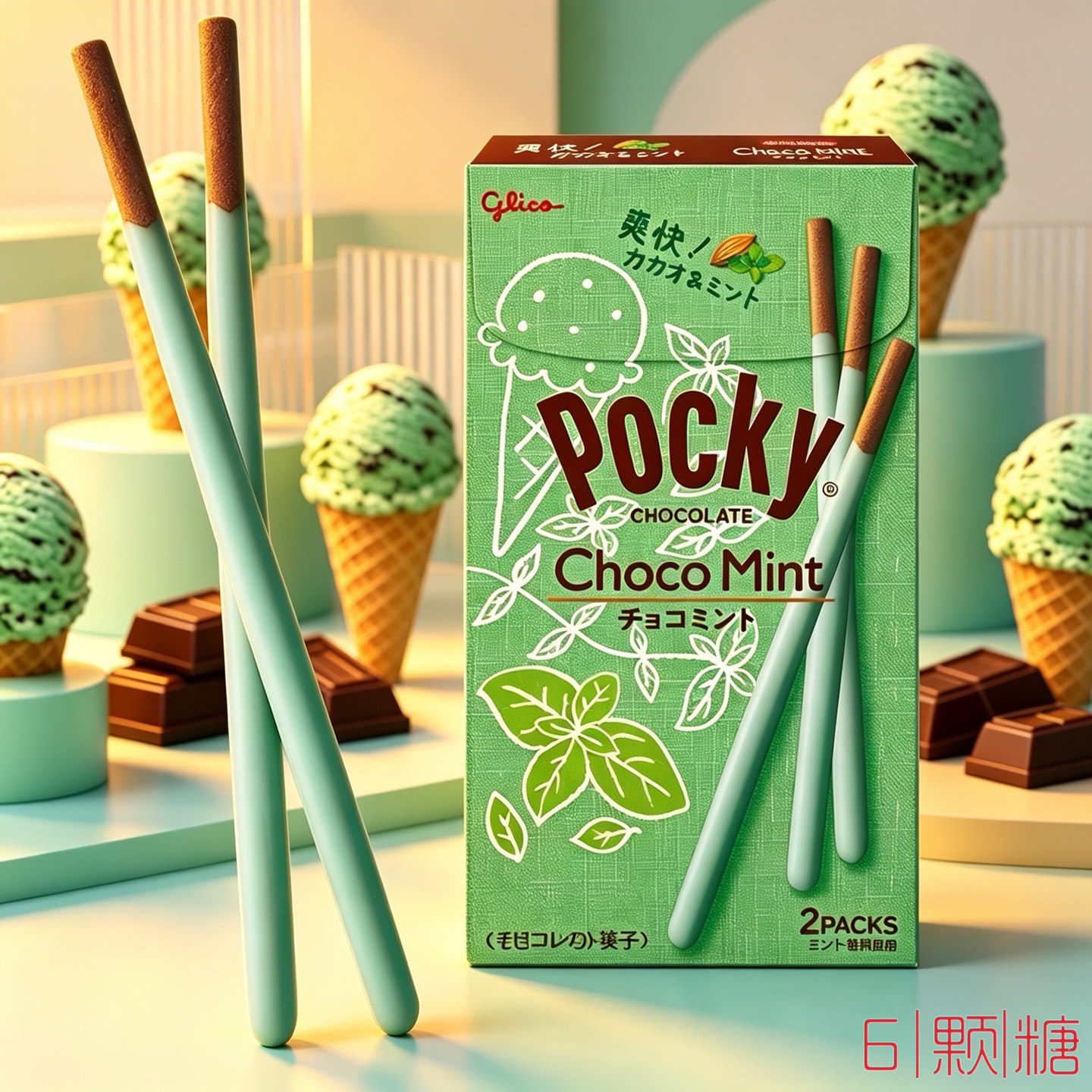日本进口零食格力高百奇pocky薄荷冰淇淋味抹茶巧克力夹心饼干棒