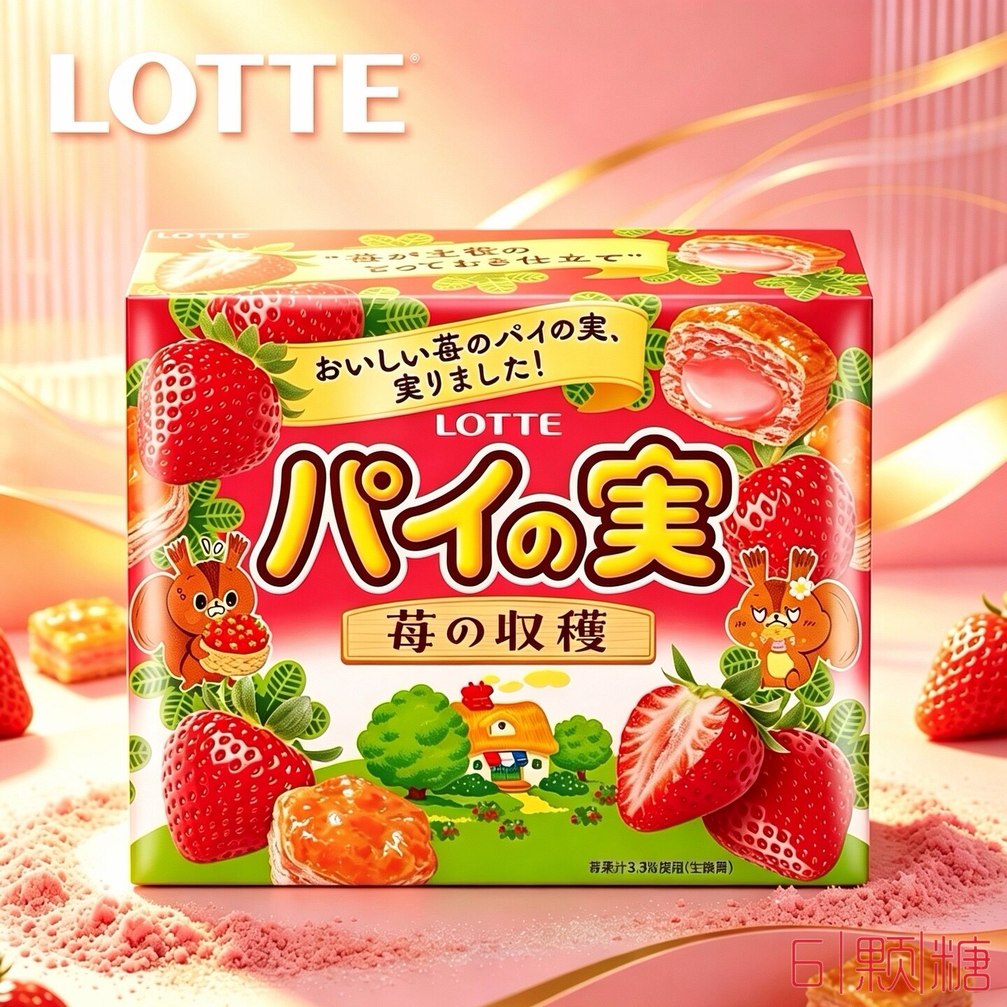 日本进口零食乐天草莓味流心千层酥皮点心夹心巧克力饼干芝士泡芙
