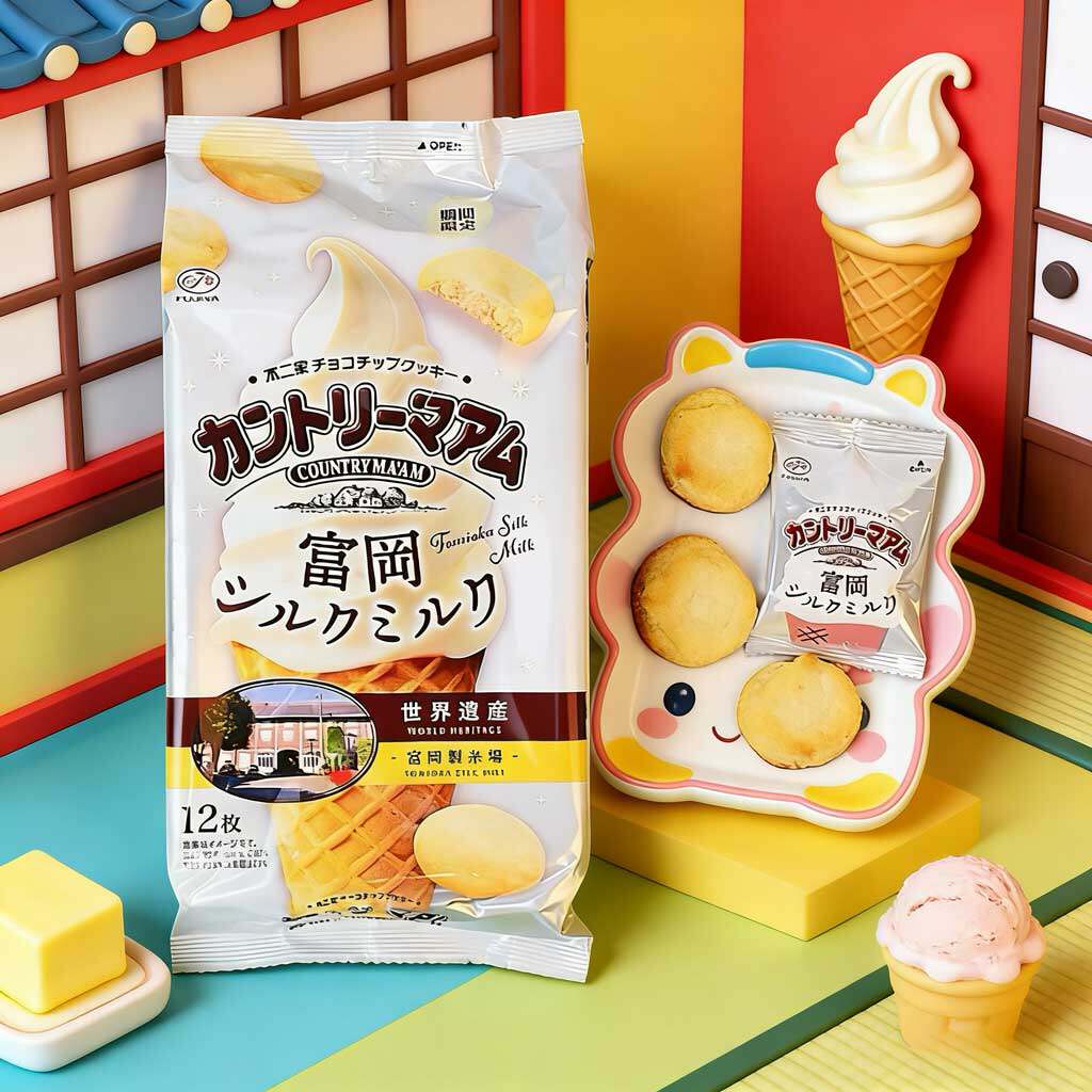 日本进口零食不二家富冈冰淇淋味黄油法式软曲奇夹心饼干酥饼点心