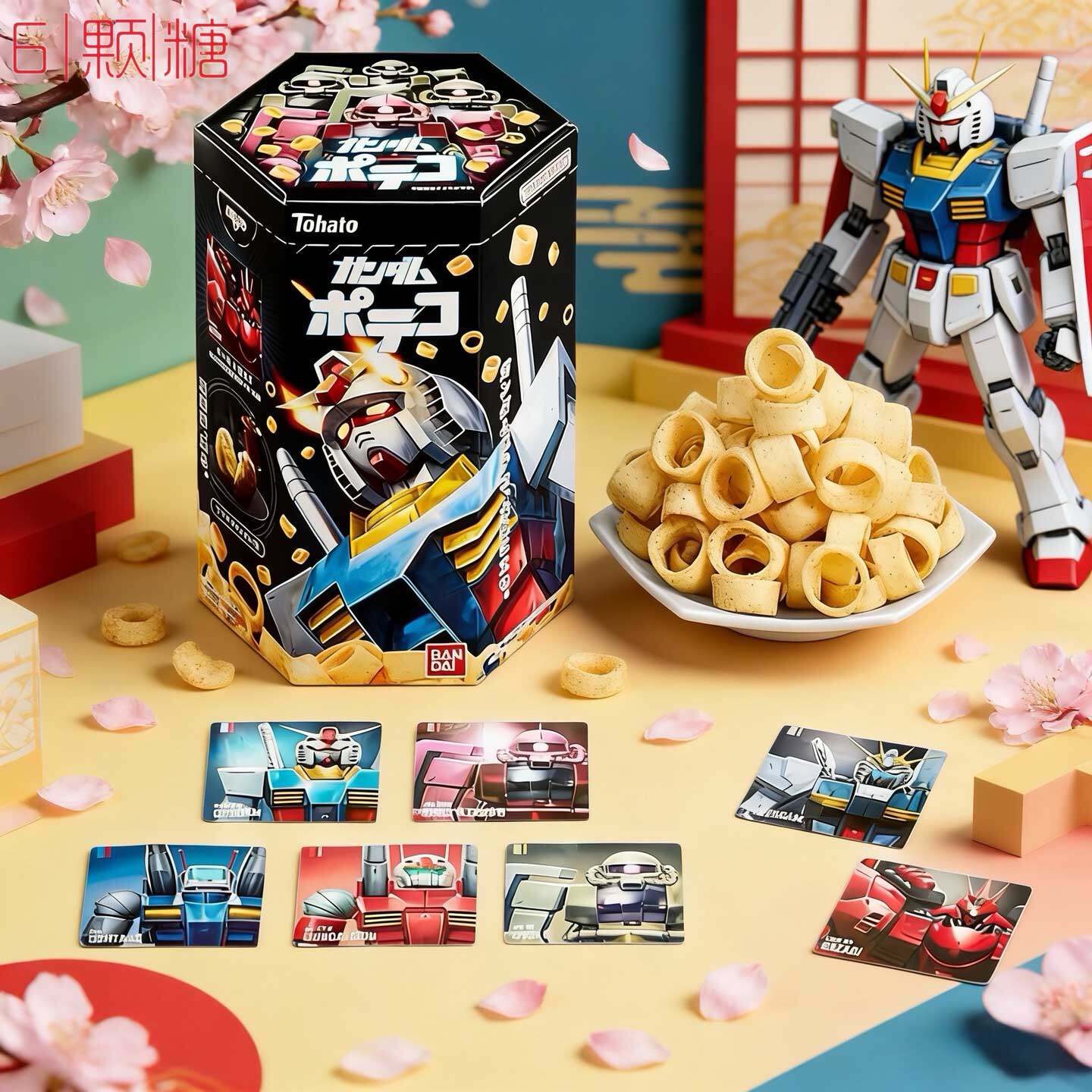 日本进口零食桃哈多高达限定联名薯圈巧克力味粟米星儿童鳄鱼饼干