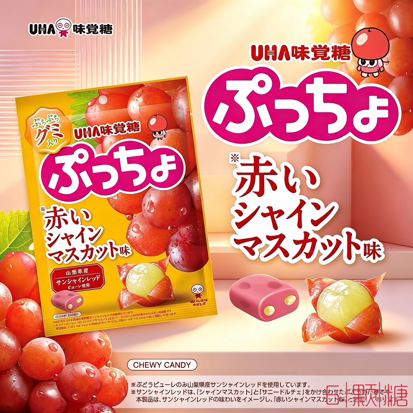 日本进口零食UHA悠哈普超味觉糖葡萄味果汁软糖夹心QQ糖橡皮糖果