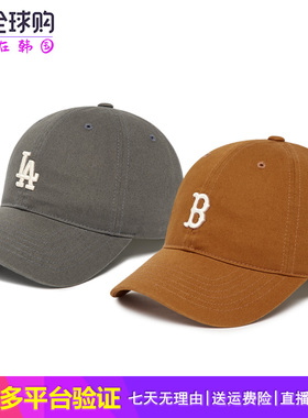 mlb帽子男女通用韩国正品软顶la小标碳灰色ny棕色b标棒球帽cp77