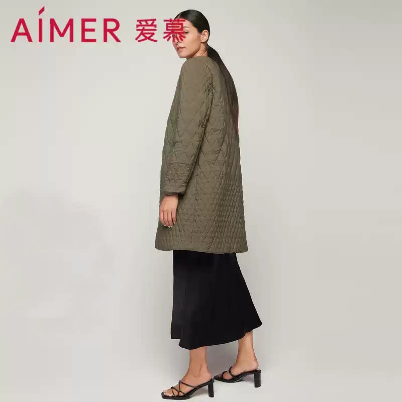 爱慕官方正品绗意棉女士秋冬夹棉中厚保暖圆领外套长上衣AM456612