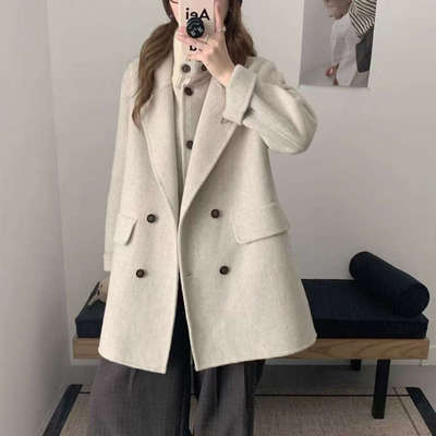 【大欢欢专享】2025秋冬新款女两件套马甲羊毛大衣双排扣25608