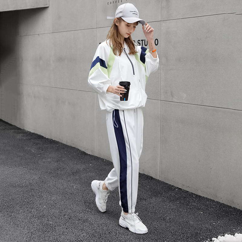 休闲运动套装女2025夏季时尚宽松蝙蝠袖连帽卫衣薄款个性两件套潮