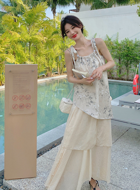 夏装新款-2C177-D17-P130-K198杏色设计感显瘦吊带裙套装女2024