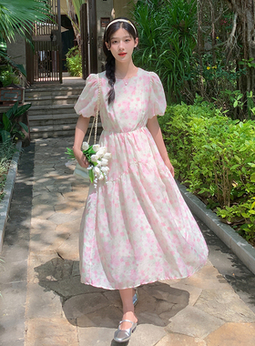 现货新款2C031 6316 P110 K168法式桔梗风气质显瘦印花碎花连衣裙