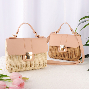 新款 迷你草编包 复古定型手提包单肩斜跨纸绳沙滩包森系编织包时尚