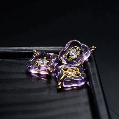 S925银镀金镶天然紫水晶吊坠