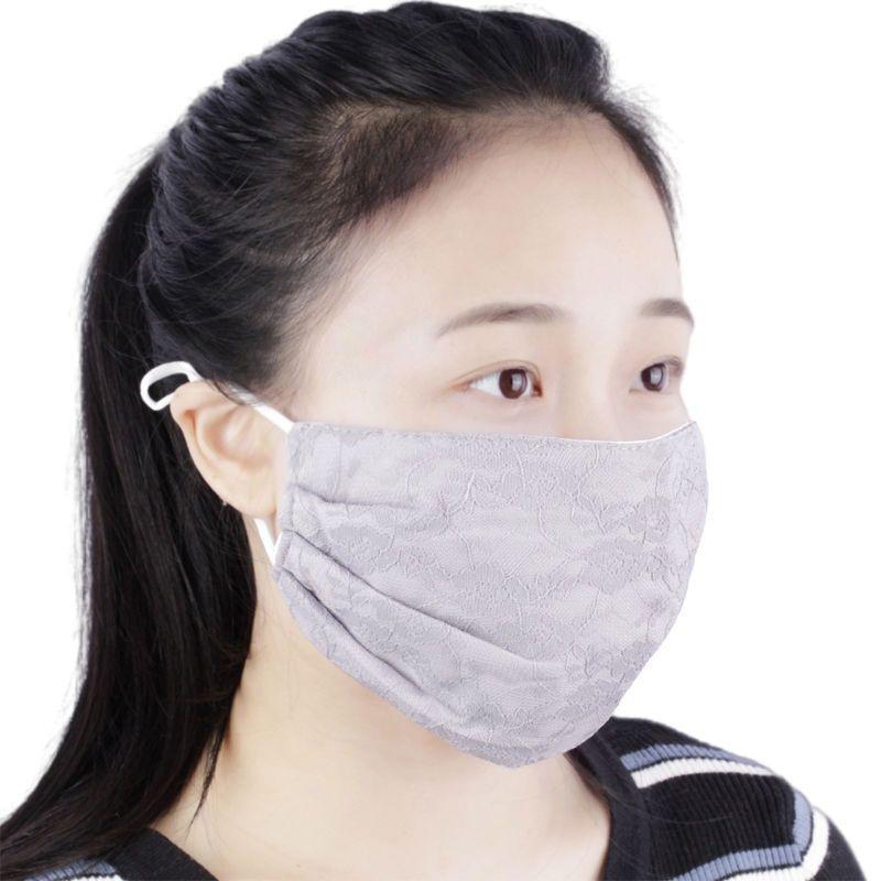 春秋冬女士保暖口罩加厚加大蕾丝刺绣防尘纯棉透气防风防寒面罩
