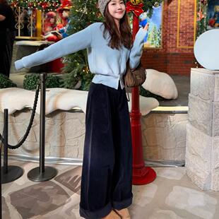 冬 女灯芯绒复古休闲阔腿长裤 曹大曼 韩国简约百搭高腰显瘦直筒裤