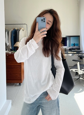 MANMANS松弛感打底白T 韩国进口强捻棉垂感显瘦圆领长袖T恤女春