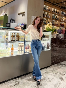 2023秋新款 长裤 女 进口四面弹复古高腰喇叭牛仔裤 MANMANS修腿神器