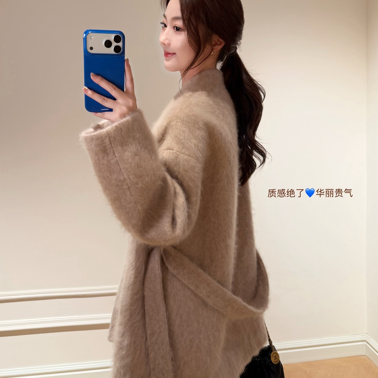 高级感羊绒拉毛中长款毛呢外套冬