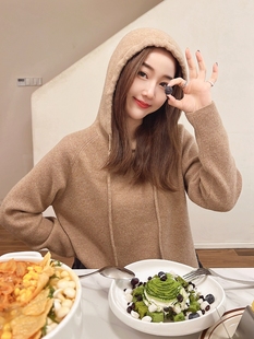 简约宽松显瘦连帽毛衣百搭纯羊毛套头针织衫 MANMANS温暖氛围感 女
