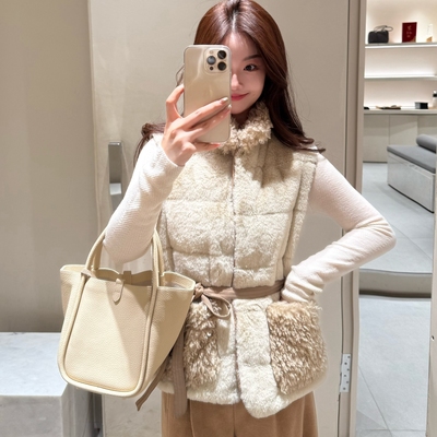 环保獭兔毛皮草鹅绒立领羽绒马甲