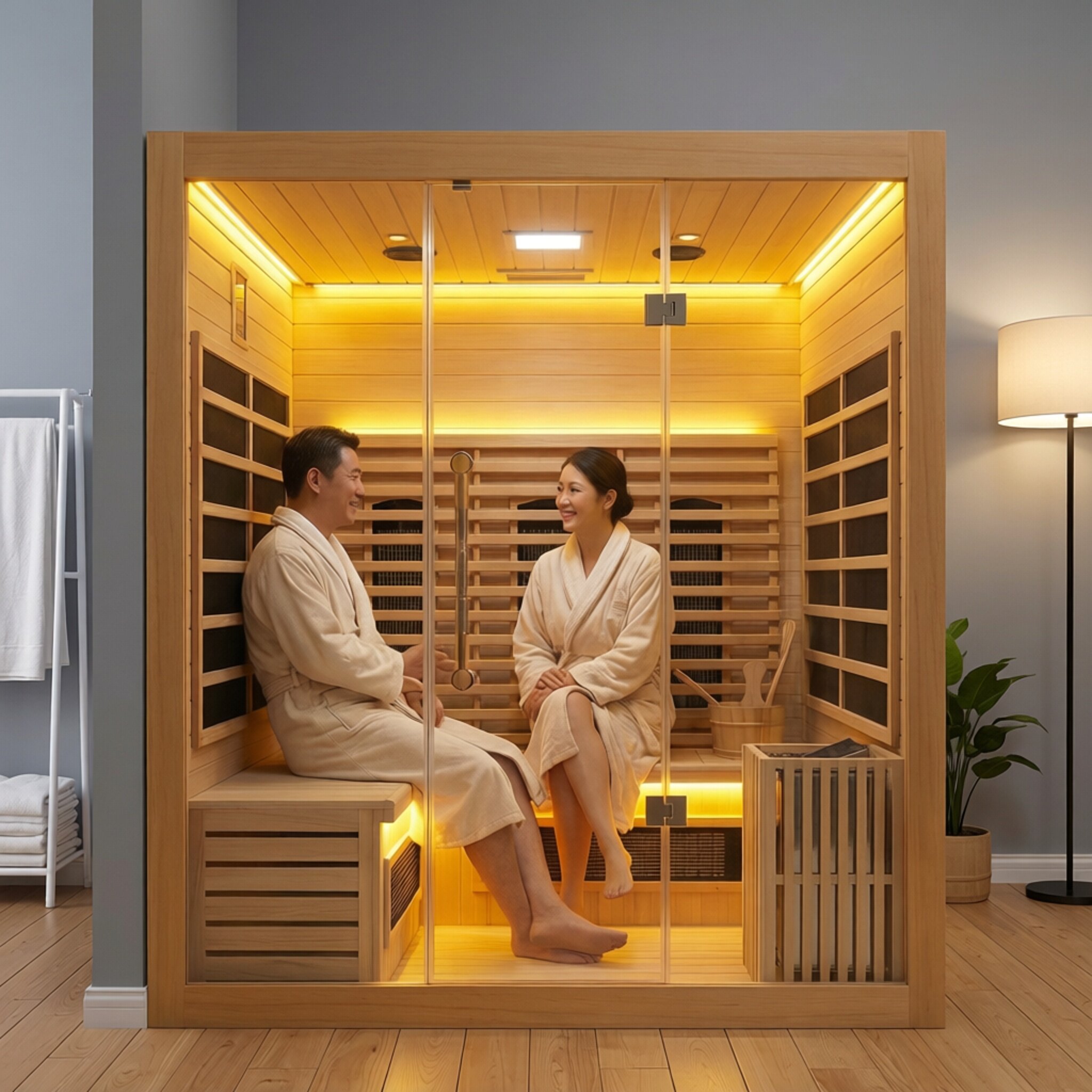 定制家用全光谱干湿两用移动光波汗蒸房实木桑拿房火山石蒸汽房