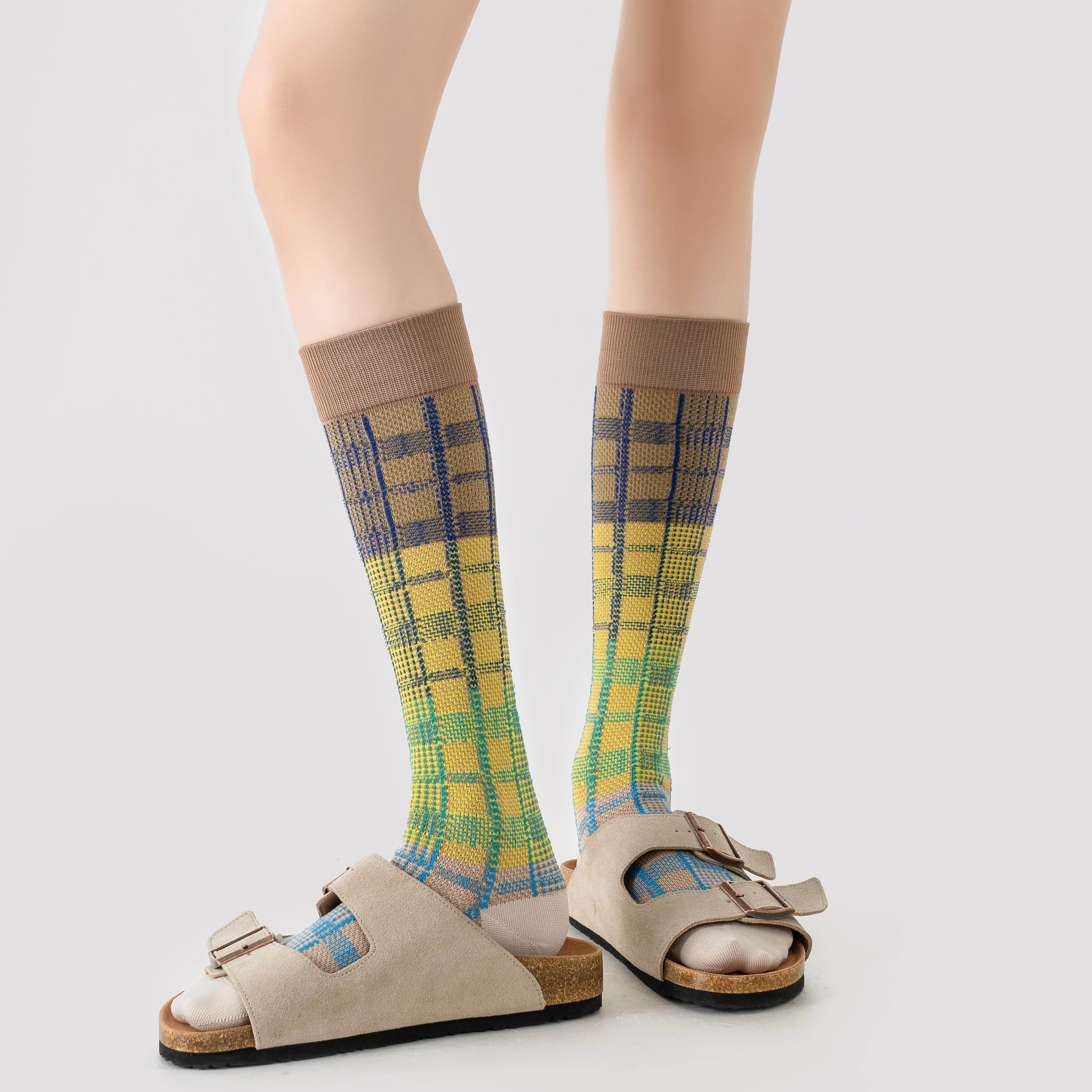 格纹小腿袜子女士时尚美腿显瘦撞色长筒袜配长靴堆堆袜早秋及膝袜,女士内衣/男士内衣/家居服,长筒袜,淘宝优惠券,粉丝福利购,淘宝优惠卷