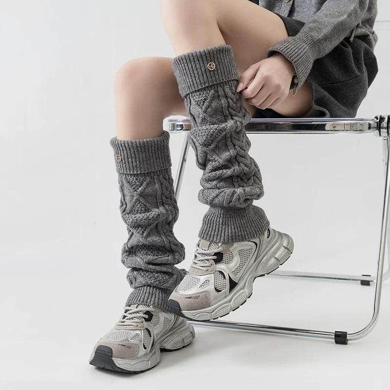 秋冬季加厚保暖麻花袜套针织堆堆袜甜美少女格雷灰腿套搭雪地靴韩