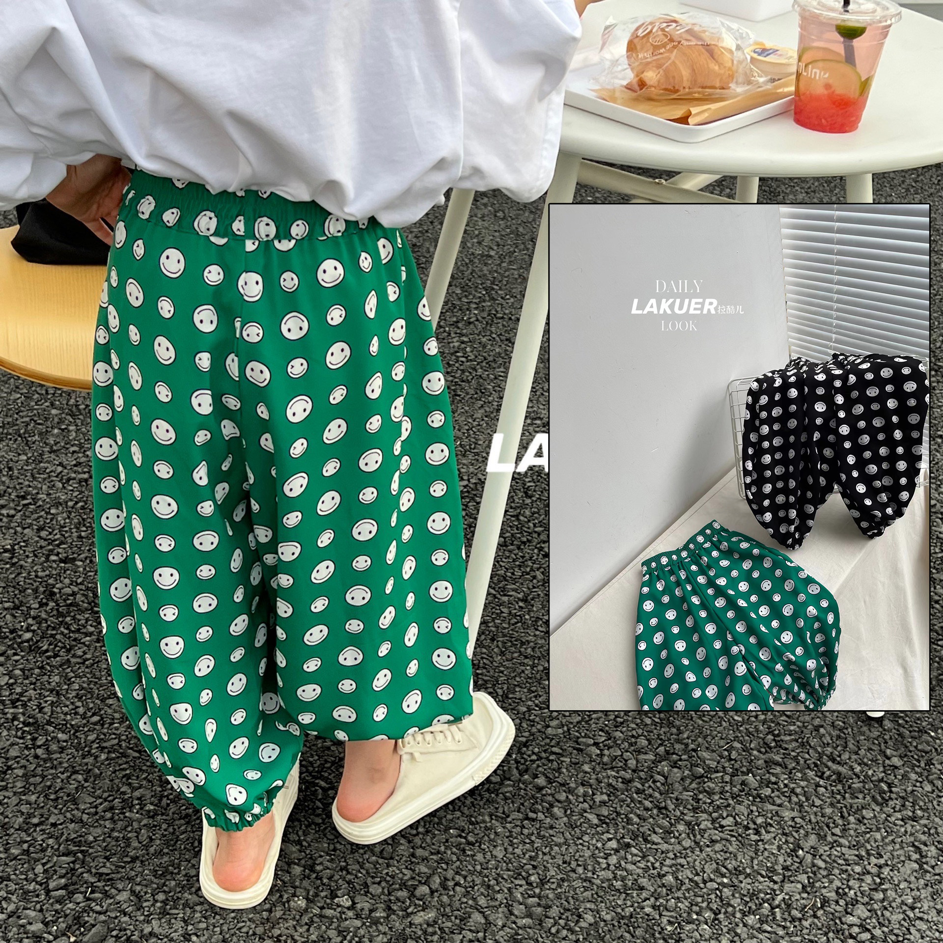 断码特价|lakuer拉酷儿2022夏韩国波点休闲长裤时尚宽松女童bb