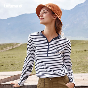 LAFUMA乐飞叶户外百搭条纹长袖 T恤舒适亲肤女宽松上衣