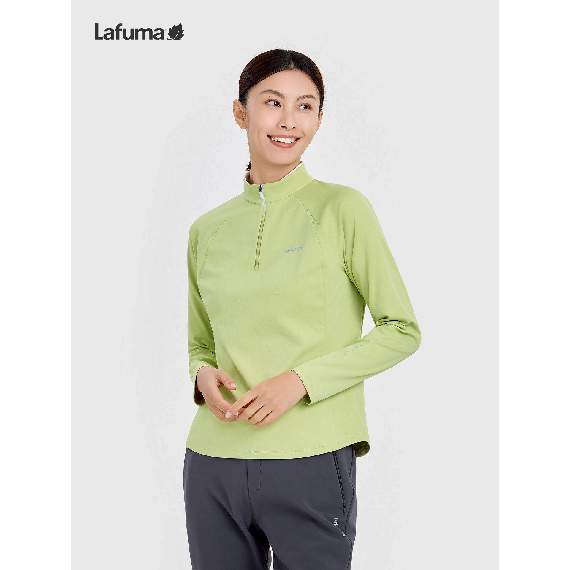 LAFUMA乐飞叶户外秋冬半拉链长袖T恤女士运动抗菌休闲打底衫上衣