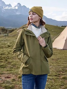 LAFUMA乐飞叶户外三合一防水连帽冲锋衣女士摇粒绒外套LFJA3CZ65