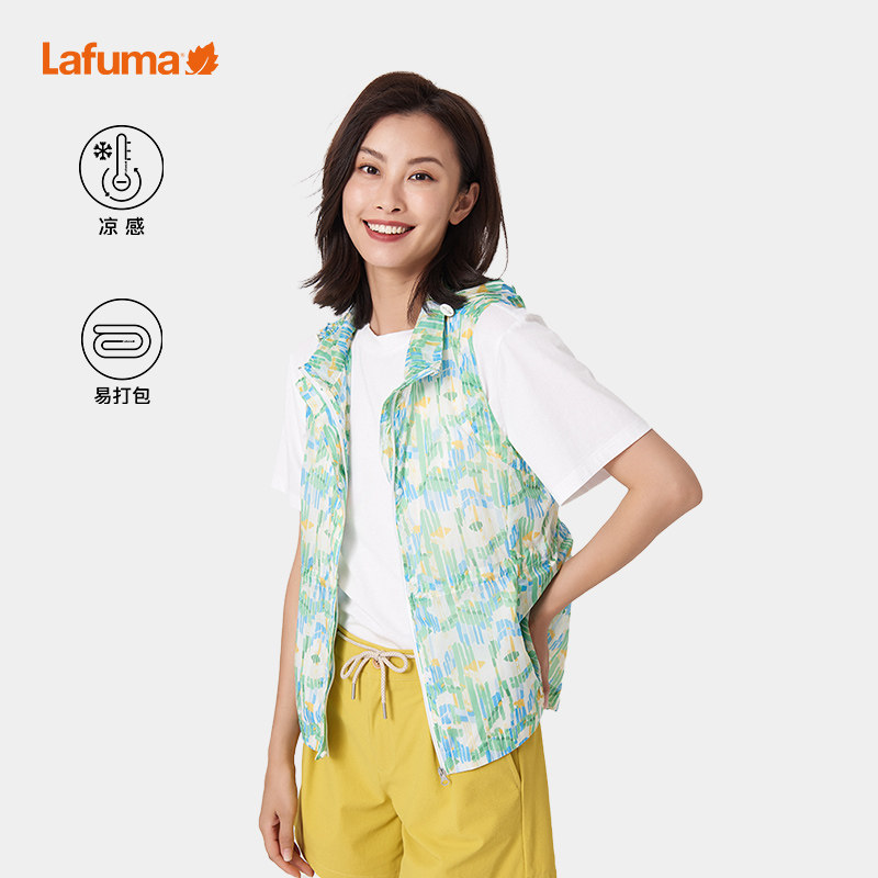 LAFUMA乐飞叶户外夏印花防晒背心连帽可收纳马甲女上衣LFVE2BP39